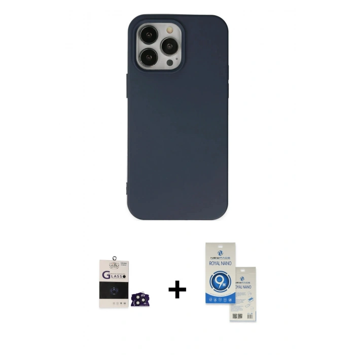 MARSİLYAN™- iPhone 14 Pro Max Kılıf Ahenk Serisi - Şeffaf Royal Nano Ekran Koruyucu + Bilvis Titan Kamera Lens - DNMR