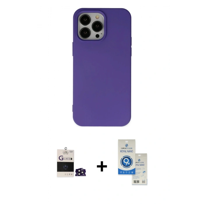 MARSİLYAN™- iPhone 14 Pro Max Kılıf Ahenk Serisi - Şeffaf Royal Nano Ekran Koruyucu + Bilvis Titan Kamera Lens - DNMR
