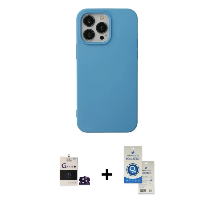 MARSİLYAN™- iPhone 14 Pro Max Kılıf Ahenk Serisi - Şeffaf Royal Nano Ekran Koruyucu + Bilvis Titan Kamera Lens - DNMR