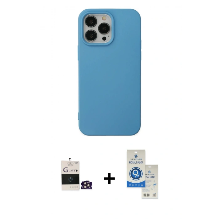MARSİLYAN™- iPhone 14 Pro Max Kılıf Ahenk Serisi - Şeffaf Royal Nano Ekran Koruyucu + Gold Bilvis Titan Kamera Lens