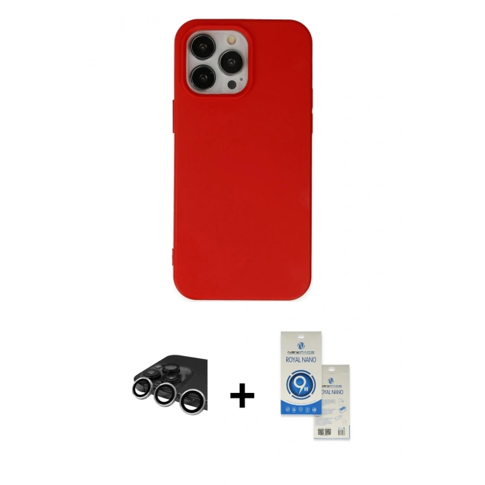 MARSİLYAN™- iPhone 14 Pro Max Kılıf Ahenk Serisi - Şeffaf Royal Nano Ekran Koruyucu + Raze Metal Kamera Lens - GS