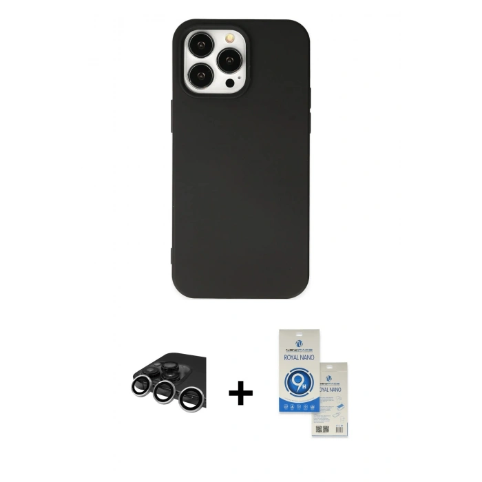 MARSİLYAN™- iPhone 14 Pro Max Kılıf Ahenk Serisi - Şeffaf Royal Nano Ekran Koruyucu + Raze Metal Kamera Lens - GS