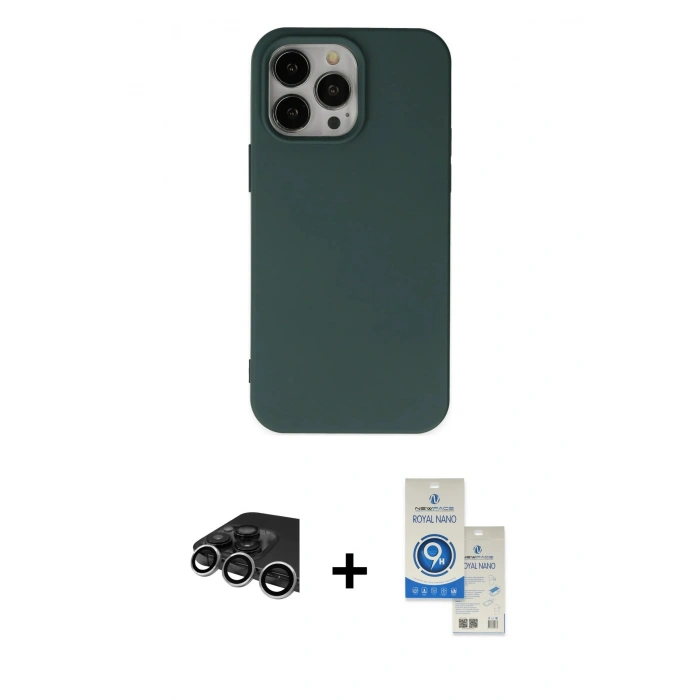 MARSİLYAN™- iPhone 14 Pro Max Kılıf Ahenk Serisi - Şeffaf Royal Nano Ekran Koruyucu + Raze Metal Kamera Lens - GS