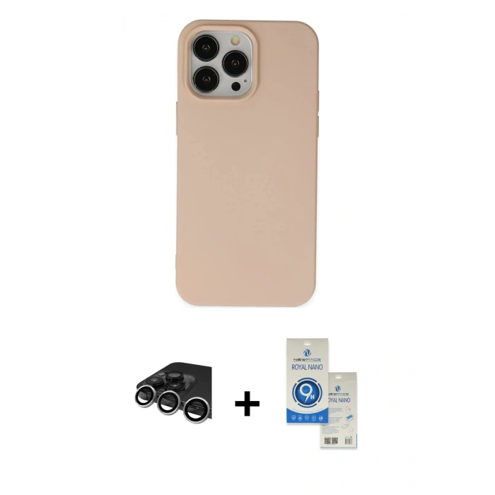 MARSİLYAN™- iPhone 14 Pro Max Kılıf Ahenk Serisi - Şeffaf Royal Nano Ekran Koruyucu + Raze Metal Kamera Lens - GS