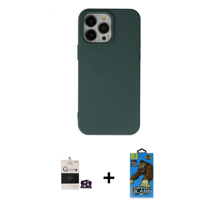 MARSİLYAN™- iPhone 14 Pro Max Kılıf Ahenk Serisi - Siyah 18D Cam Ekran Koruyucu + Bilvis Titan Kamera Lens - GD