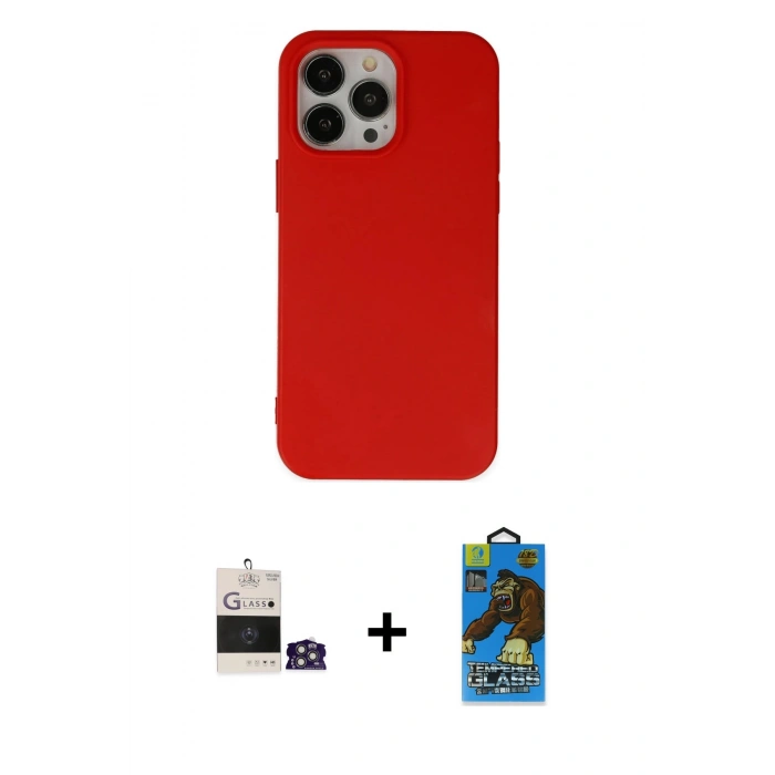 MARSİLYAN™- iPhone 14 Pro Max Kılıf Ahenk Serisi - Siyah 18D Cam Ekran Koruyucu + Bilvis Titan Kamera Lens - GS