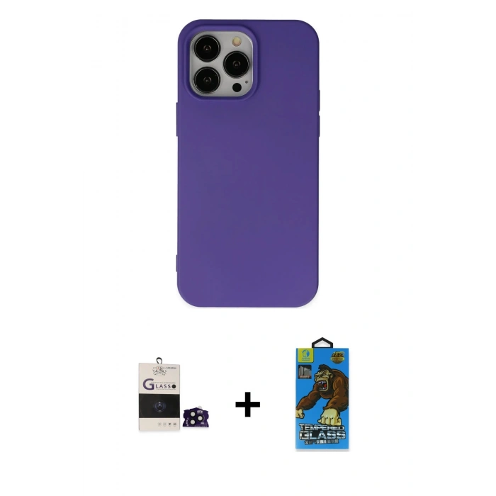 MARSİLYAN™- iPhone 14 Pro Max Kılıf Ahenk Serisi - Siyah 18D Cam Ekran Koruyucu + Bilvis Titan Kamera Lens - SH