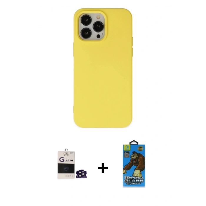 MARSİLYAN™- iPhone 14 Pro Max Kılıf Ahenk Serisi - Siyah 18D Cam Ekran Koruyucu + Derin Mor Bilvis Titan Kamera Lens
