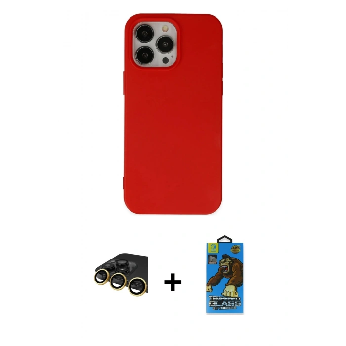 MARSİLYAN™- iPhone 14 Pro Max Kılıf Ahenk Serisi - Siyah 18D Cam Ekran Koruyucu + Raze Metal Kamera Lens - GD