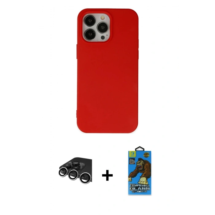 MARSİLYAN™- iPhone 14 Pro Max Kılıf Ahenk Serisi - Siyah 18D Cam Ekran Koruyucu + Raze Metal Kamera Lens - GS