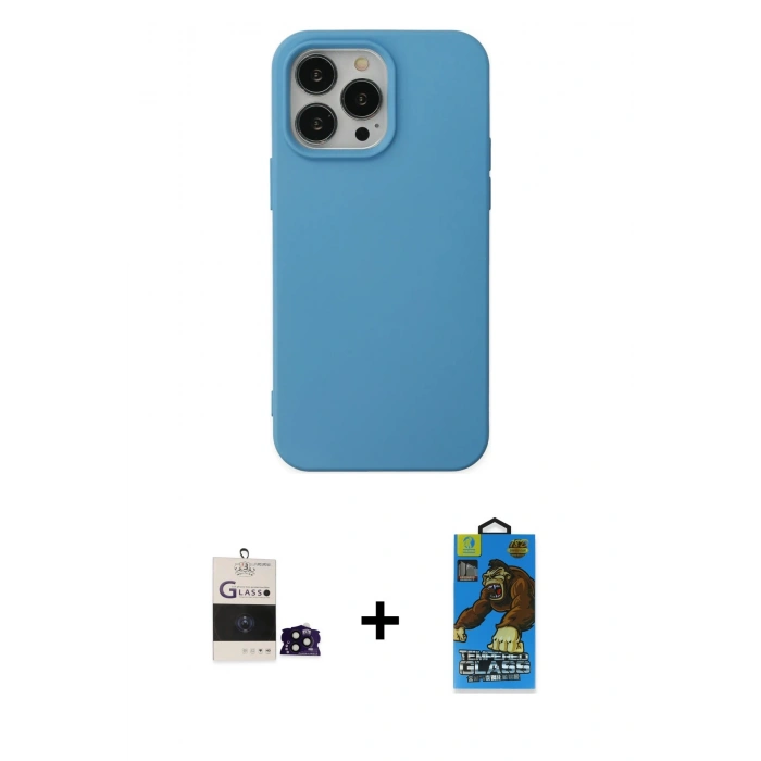 MARSİLYAN™- iPhone 14 Pro Max Kılıf Ahenk Serisi - Siyah 18D Cam Ekran Koruyucu + Bilvis Titan Kamera Lens - SH