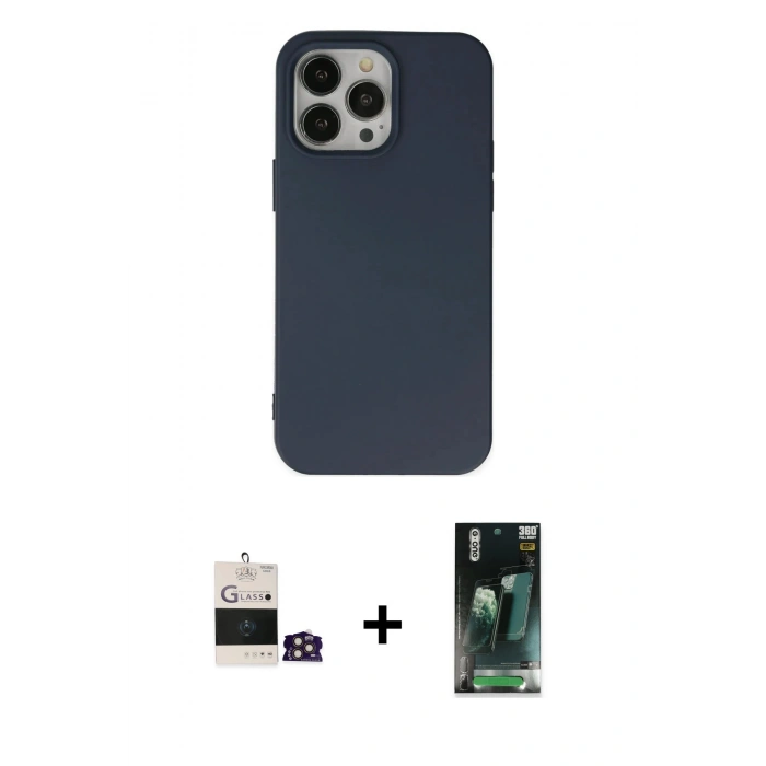 MARSİLYAN™- iPhone 14 Pro Max Kılıf Ahenk Serisi - Siyah 360 Mat Full Body Arka Koruyucu + Bilvis Titan Kamera Lens - GD