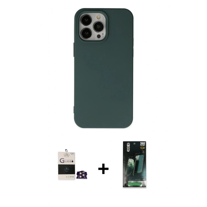 MARSİLYAN™- iPhone 14 Pro Max Kılıf Ahenk Serisi - Siyah 360 Mat Full Body Arka Koruyucu + Bilvis Titan Kamera Lens - GD