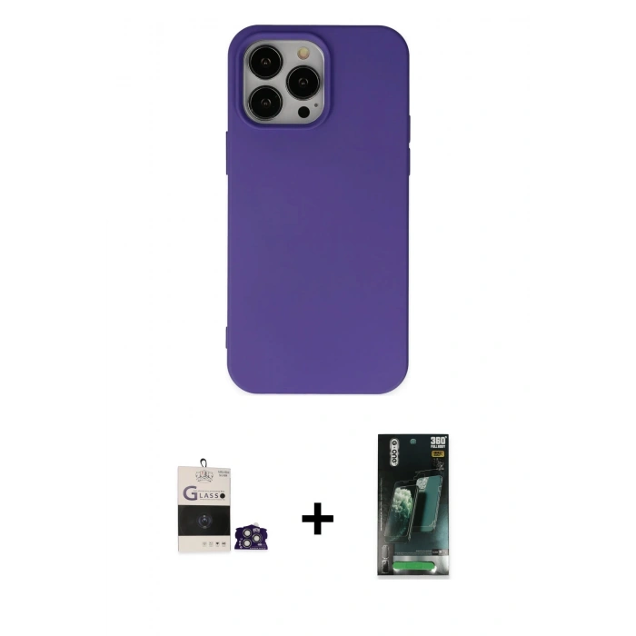 MARSİLYAN™- iPhone 14 Pro Max Kılıf Ahenk Serisi - Siyah 360 Mat Full Body Arka Koruyucu + Bilvis Titan Kamera Lens - GS
