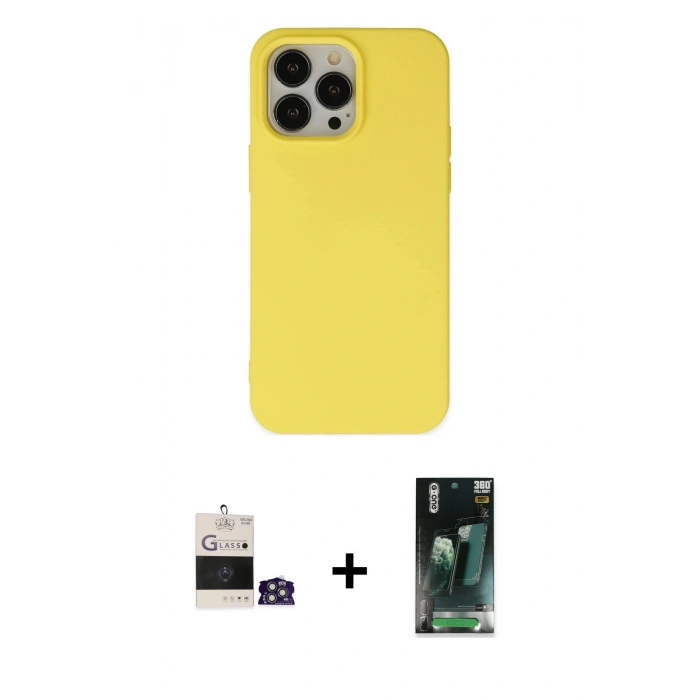 MARSİLYAN™- iPhone 14 Pro Max Kılıf Ahenk Serisi - Siyah 360 Mat Full Body Arka Koruyucu + Bilvis Titan Kamera Lens - GS