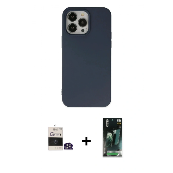 MARSİLYAN™- iPhone 14 Pro Max Kılıf Ahenk Serisi - Siyah 360 Mat Full Body Arka Koruyucu + Bilvis Titan Kamera Lens - GS