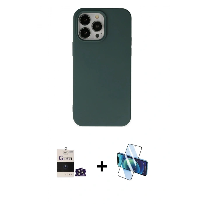 MARSİLYAN™- iPhone 14 Pro Max Kılıf Ahenk Serisi - Siyah 3D Antistatik Cam Ekran Koruyucu + Bilvis Titan Kamera Lens - DNMR