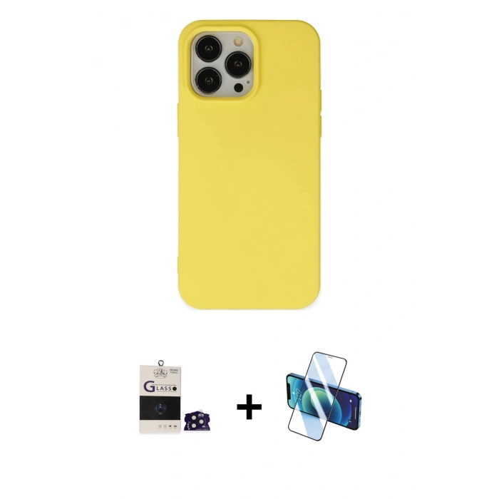 MARSİLYAN™- iPhone 14 Pro Max Kılıf Ahenk Serisi - Siyah 3D Antistatik Cam Ekran Koruyucu + Bilvis Titan Kamera Lens - DNMR