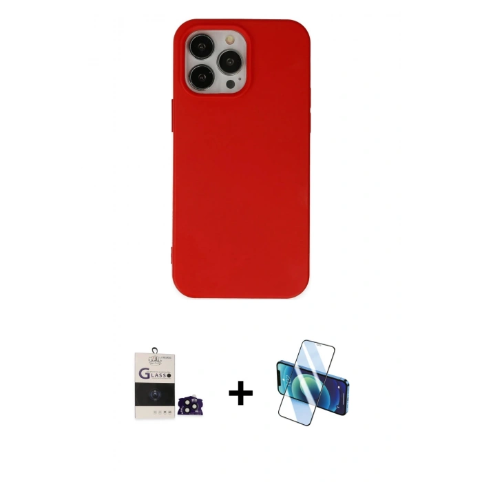 MARSİLYAN™- iPhone 14 Pro Max Kılıf Ahenk Serisi - Siyah 3D Antistatik Cam Ekran Koruyucu + Bilvis Titan Kamera Lens - SH