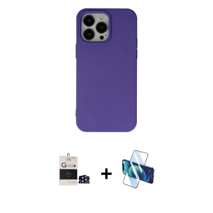 MARSİLYAN™- iPhone 14 Pro Max Kılıf Ahenk Serisi - Siyah 3D Antistatik Cam Ekran Koruyucu + Bilvis Titan Kamera Lens - SH