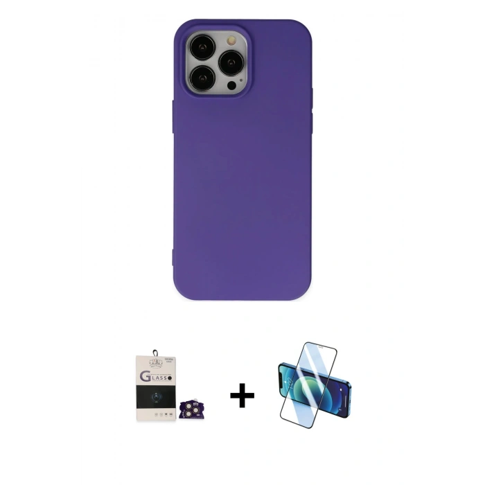 MARSİLYAN™- iPhone 14 Pro Max Kılıf Ahenk Serisi - Siyah 3D Antistatik Cam Ekran Koruyucu + Bilvis Titan Kamera Lens - GD
