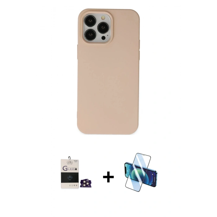 MARSİLYAN™- iPhone 14 Pro Max Kılıf Ahenk Serisi - Siyah 3D Antistatik Cam Ekran Koruyucu + Gold Bilvis Titan Kamera Lens
