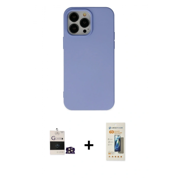 MARSİLYAN™- iPhone 14 Pro Max Kılıf Ahenk Serisi - Siyah 6D Mat Seramik Hayalet Nano Ekran Koruyucu + Bilvis Titan Kamera Lens - GD