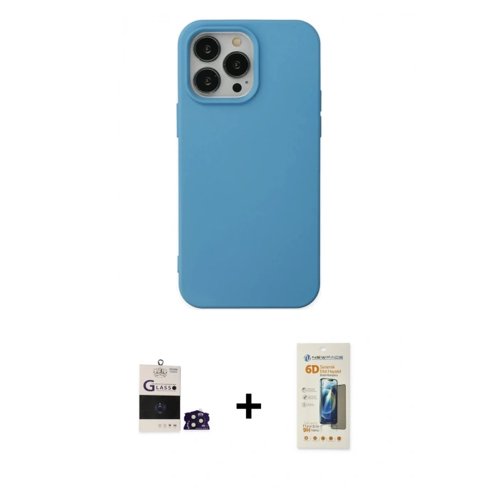 MARSİLYAN™- iPhone 14 Pro Max Kılıf Ahenk Serisi - Siyah 6D Mat Seramik Hayalet Nano Ekran Koruyucu + Bilvis Titan Kamera Lens - DNMR