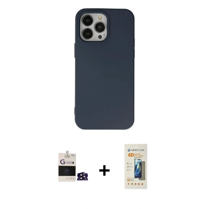 MARSİLYAN™- iPhone 14 Pro Max Kılıf Ahenk Serisi - Siyah 6D Mat Seramik Hayalet Nano Ekran Koruyucu + Bilvis Titan Kamera Lens - DNMR