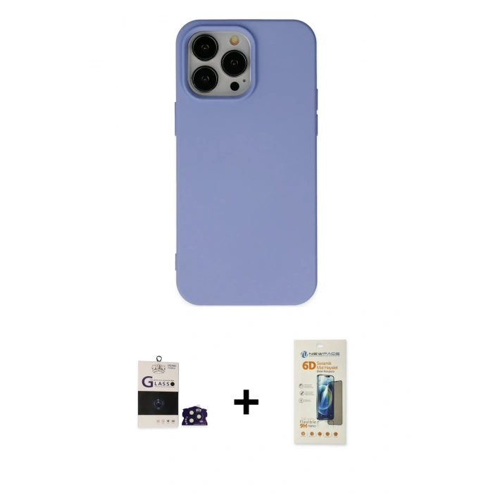 MARSİLYAN™- iPhone 14 Pro Max Kılıf Ahenk Serisi - Siyah 6D Mat Seramik Hayalet Nano Ekran Koruyucu + Bilvis Titan Kamera Lens - DNMR