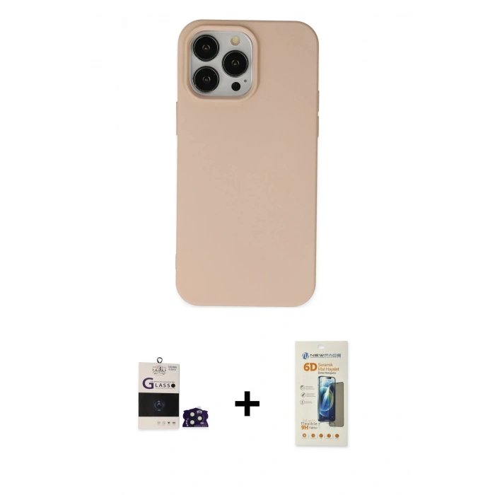 MARSİLYAN™- iPhone 14 Pro Max Kılıf Ahenk Serisi - Siyah 6D Mat Seramik Hayalet Nano Ekran Koruyucu + Bilvis Titan Kamera Lens - DNMR