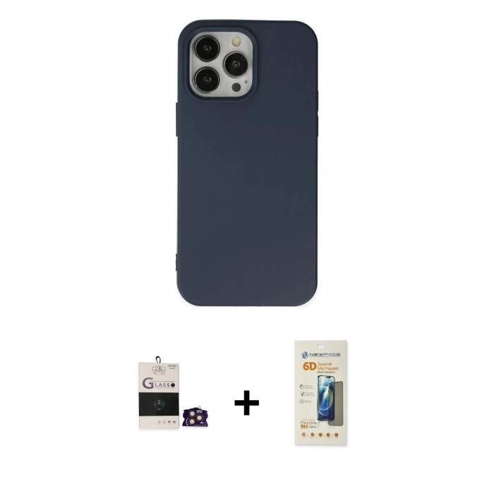 MARSİLYAN™- iPhone 14 Pro Max Kılıf Ahenk Serisi - Siyah 6D Mat Seramik Hayalet Nano Ekran Koruyucu + Bilvis Titan Kamera Lens - GD