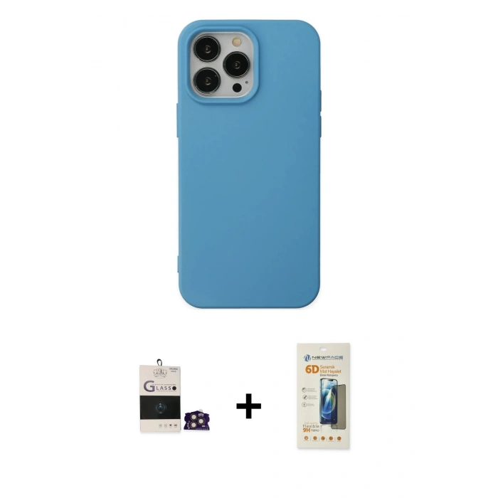 MARSİLYAN™- iPhone 14 Pro Max Kılıf Ahenk Serisi - Siyah 6D Mat Seramik Hayalet Nano Ekran Koruyucu + Bilvis Titan Kamera Lens - GD
