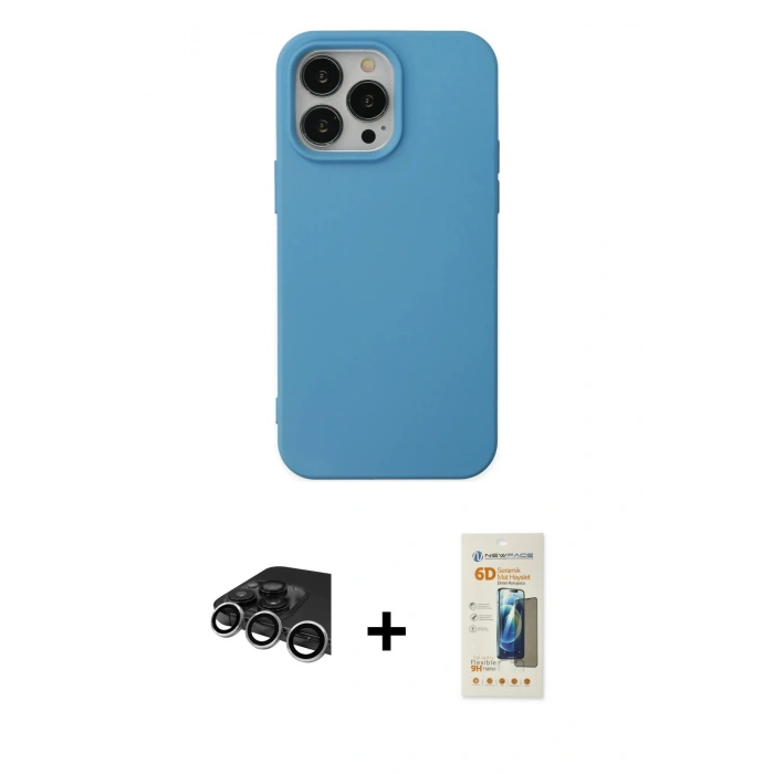 MARSİLYAN™- iPhone 14 Pro Max Kılıf Ahenk Serisi - Siyah 6D Mat Seramik Hayalet Nano Ekran Koruyucu + Raze Metal Kamera Lens - GS