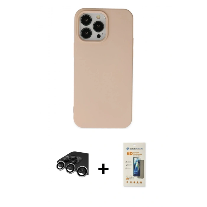 MARSİLYAN™- iPhone 14 Pro Max Kılıf Ahenk Serisi - Siyah 6D Mat Seramik Hayalet Nano Ekran Koruyucu + Raze Metal Kamera Lens - GS