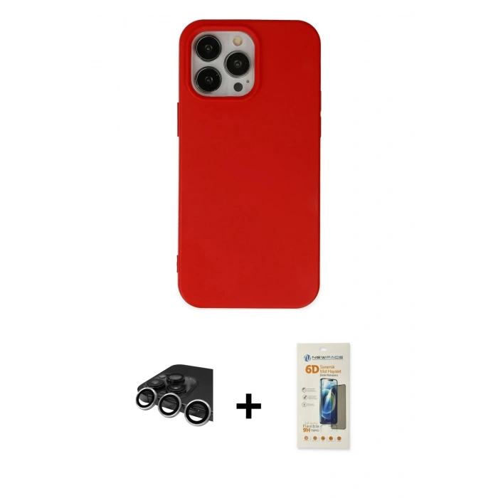 MARSİLYAN™- iPhone 14 Pro Max Kılıf Ahenk Serisi - Siyah 6D Mat Seramik Hayalet Nano Ekran Koruyucu + Raze Metal Kamera Lens - GS