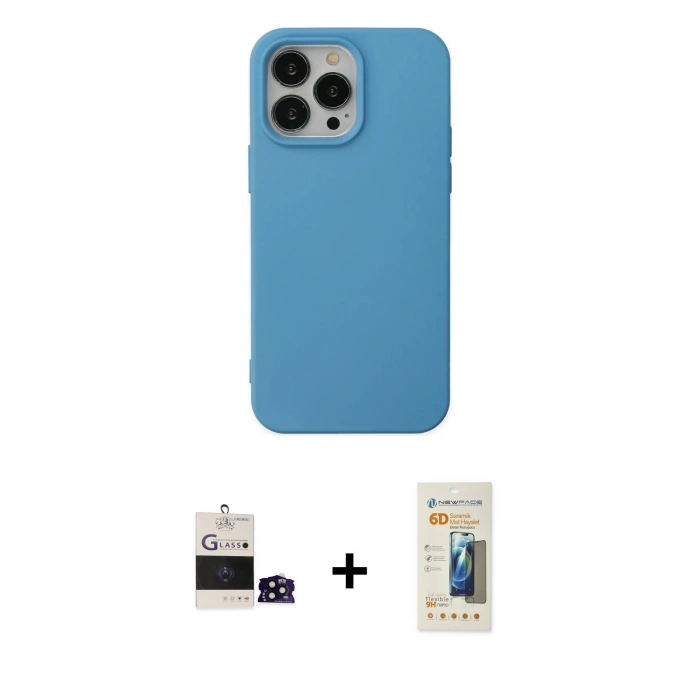 MARSİLYAN™- iPhone 14 Pro Max Kılıf Ahenk Serisi - Siyah 6D Mat Seramik Hayalet Nano Ekran Koruyucu + Bilvis Titan Kamera Lens - SH