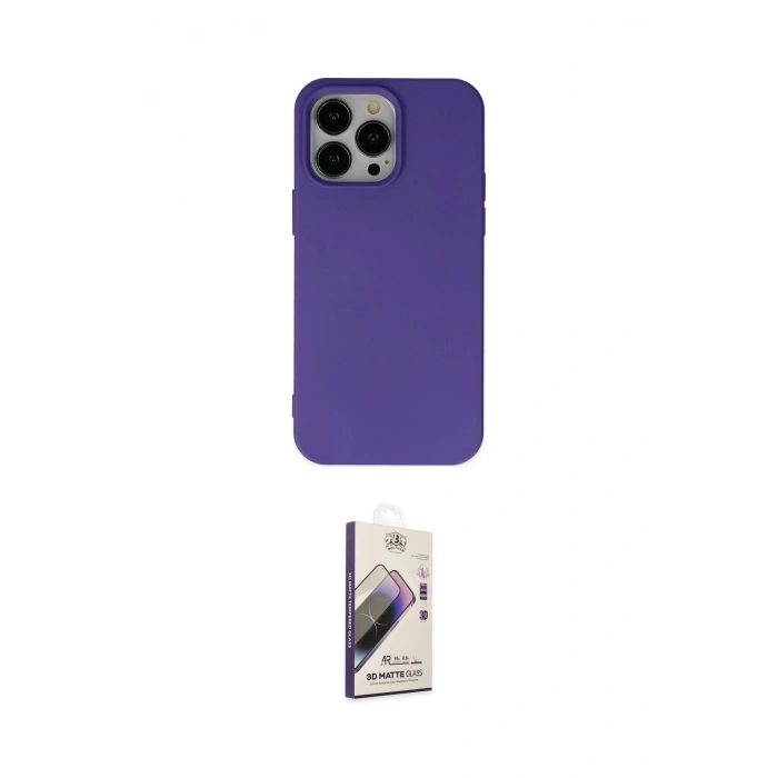 MARSİLYAN™- iPhone 14 Pro Max Kılıf Ahenk Serisi - Siyah Bilvis 3D Mat Cam Ekran Koruyucu