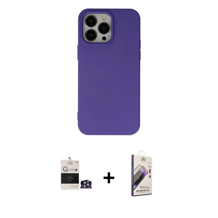 MARSİLYAN™- iPhone 14 Pro Max Kılıf Ahenk Serisi - Siyah Bilvis 3D Mat Cam Ekran Koruyucu + Bilvis Titan Kamera Lens - GS