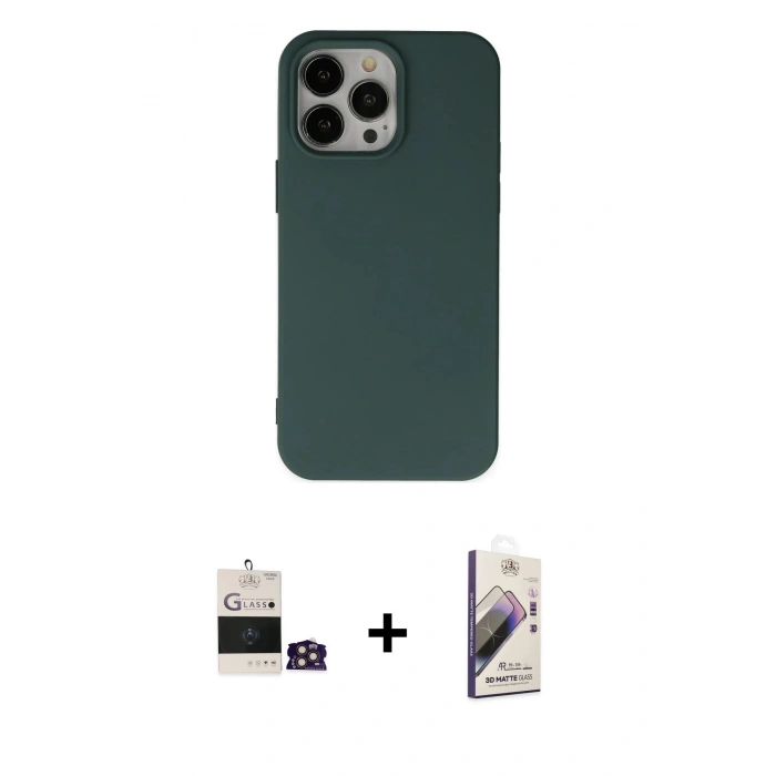 MARSİLYAN™- iPhone 14 Pro Max Kılıf Ahenk Serisi - Siyah Bilvis 3D Mat Cam Ekran Koruyucu + Bilvis Titan Kamera Lens - GD