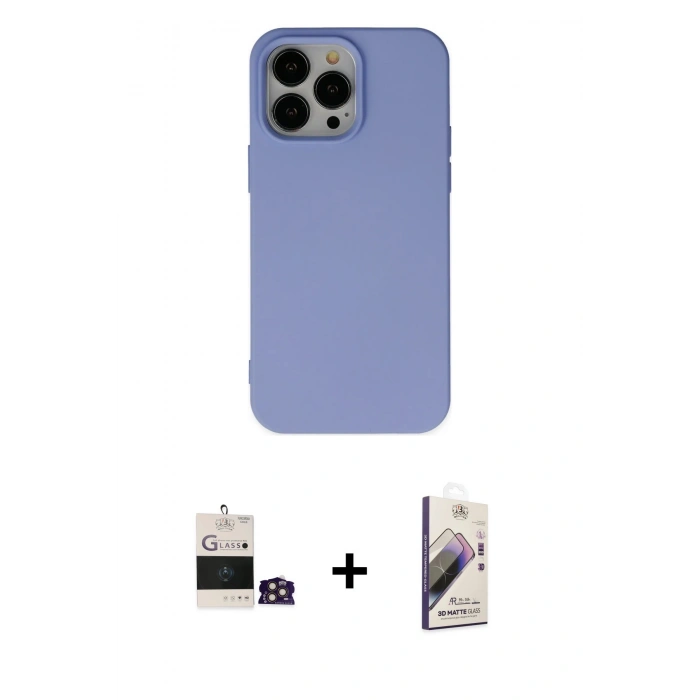 MARSİLYAN™- iPhone 14 Pro Max Kılıf Ahenk Serisi - Siyah Bilvis 3D Mat Cam Ekran Koruyucu + Bilvis Titan Kamera Lens - GD