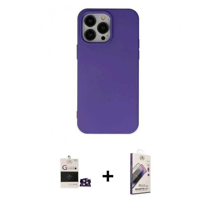 MARSİLYAN™- iPhone 14 Pro Max Kılıf Ahenk Serisi - Siyah Bilvis 3D Mat Cam Ekran Koruyucu + Bilvis Titan Kamera Lens - GD
