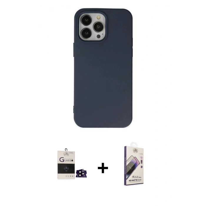 MARSİLYAN™- iPhone 14 Pro Max Kılıf Ahenk Serisi - Siyah Bilvis 3D Mat Cam Ekran Koruyucu + Bilvis Titan Kamera Lens - SH