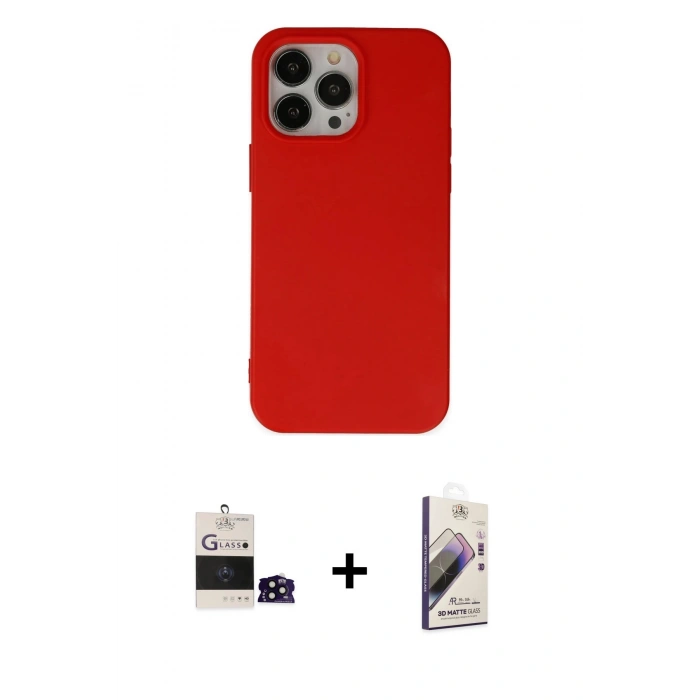 MARSİLYAN™- iPhone 14 Pro Max Kılıf Ahenk Serisi - Siyah Bilvis 3D Mat Cam Ekran Koruyucu + Bilvis Titan Kamera Lens - SH