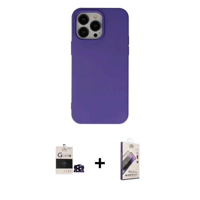 MARSİLYAN™- iPhone 14 Pro Max Kılıf Ahenk Serisi - Siyah Bilvis 3D Mat Cam Ekran Koruyucu + Bilvis Titan Kamera Lens - SH