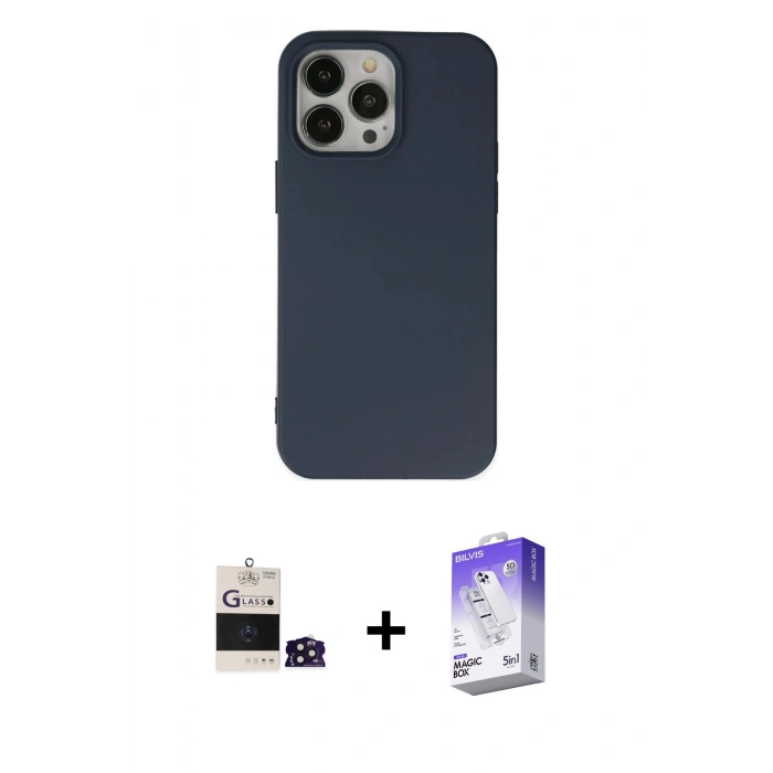 MARSİLYAN™- iPhone 14 Pro Max Kılıf Ahenk Serisi - Siyah Bilvis 5in1 3D Magic Cam Ekran Koruyucu + Bilvis Titan Kamera Lens - DNMR
