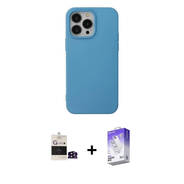 MARSİLYAN™- iPhone 14 Pro Max Kılıf Ahenk Serisi - Siyah Bilvis 5in1 3D Magic Cam Ekran Koruyucu + Bilvis Titan Kamera Lens - SH