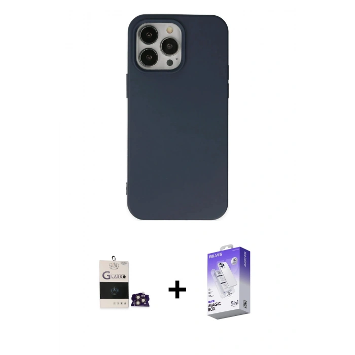 MARSİLYAN™- iPhone 14 Pro Max Kılıf Ahenk Serisi - Siyah Bilvis 5in1 3D Magic Cam Ekran Koruyucu + Bilvis Titan Kamera Lens - GD