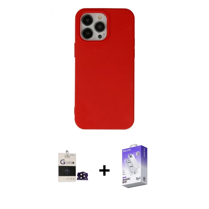 MARSİLYAN™- iPhone 14 Pro Max Kılıf Ahenk Serisi - Siyah Bilvis 5in1 3D Magic Cam Ekran Koruyucu + Bilvis Titan Kamera Lens - SH