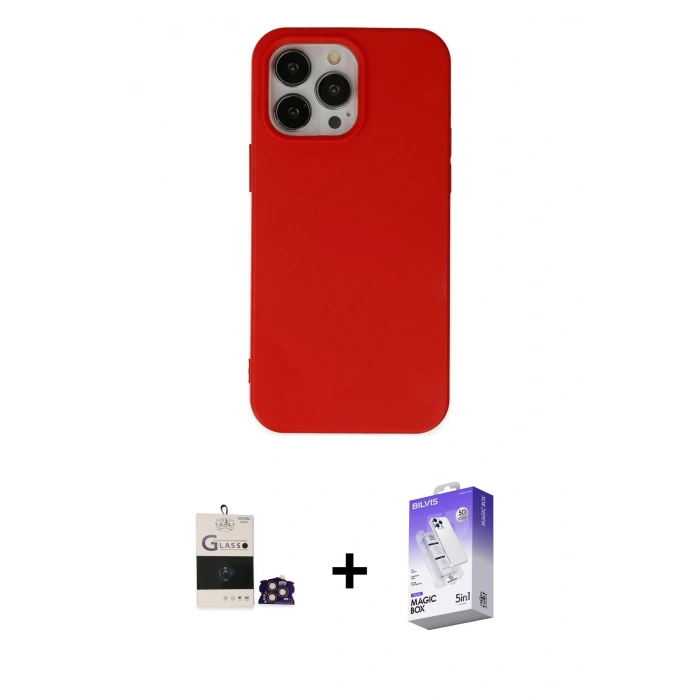 MARSİLYAN™- iPhone 14 Pro Max Kılıf Ahenk Serisi - Siyah Bilvis 5in1 3D Magic Cam Ekran Koruyucu + Bilvis Titan Kamera Lens - GD